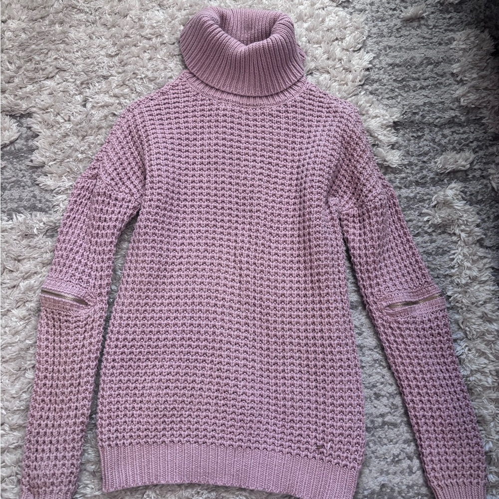 Guess Purple Chunky Knit Turtleneck Sweater